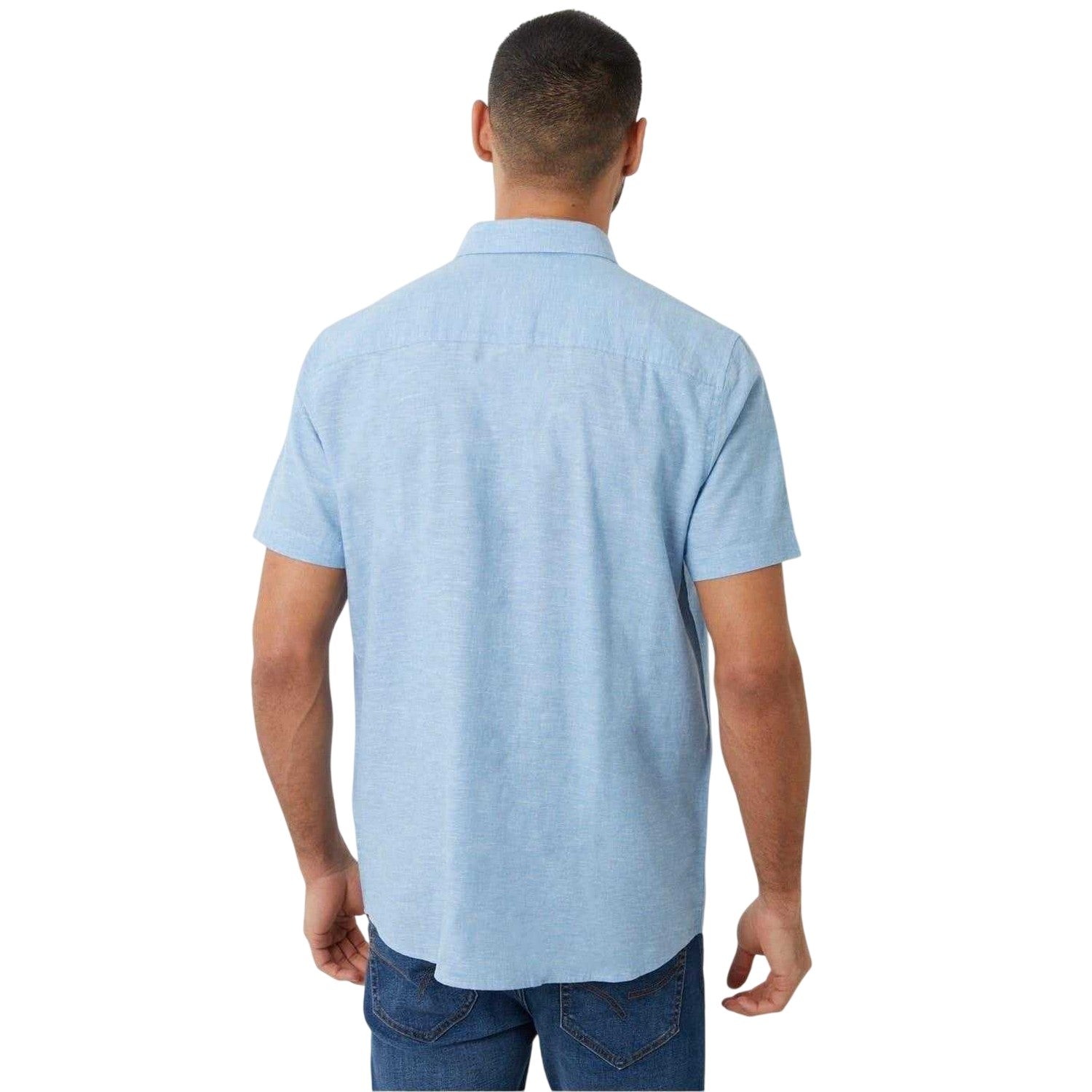 Denim - Back - Threadbare Mens Linen Blend Short-Sleeved Shirt