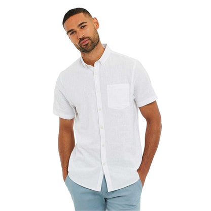 White - Front - Threadbare Mens Linen Blend Short-Sleeved Shirt