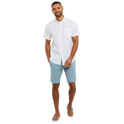 White - Side - Threadbare Mens Linen Blend Short-Sleeved Shirt