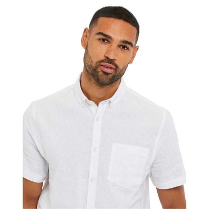 White - Lifestyle - Threadbare Mens Linen Blend Short-Sleeved Shirt