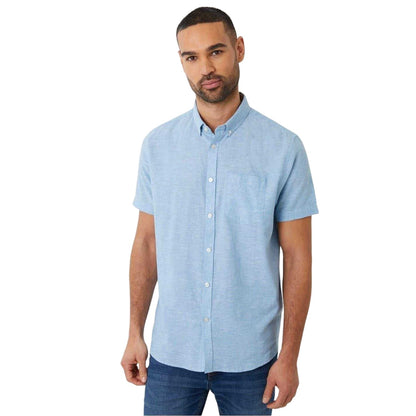 Denim - Front - Threadbare Mens Linen Blend Short-Sleeved Shirt