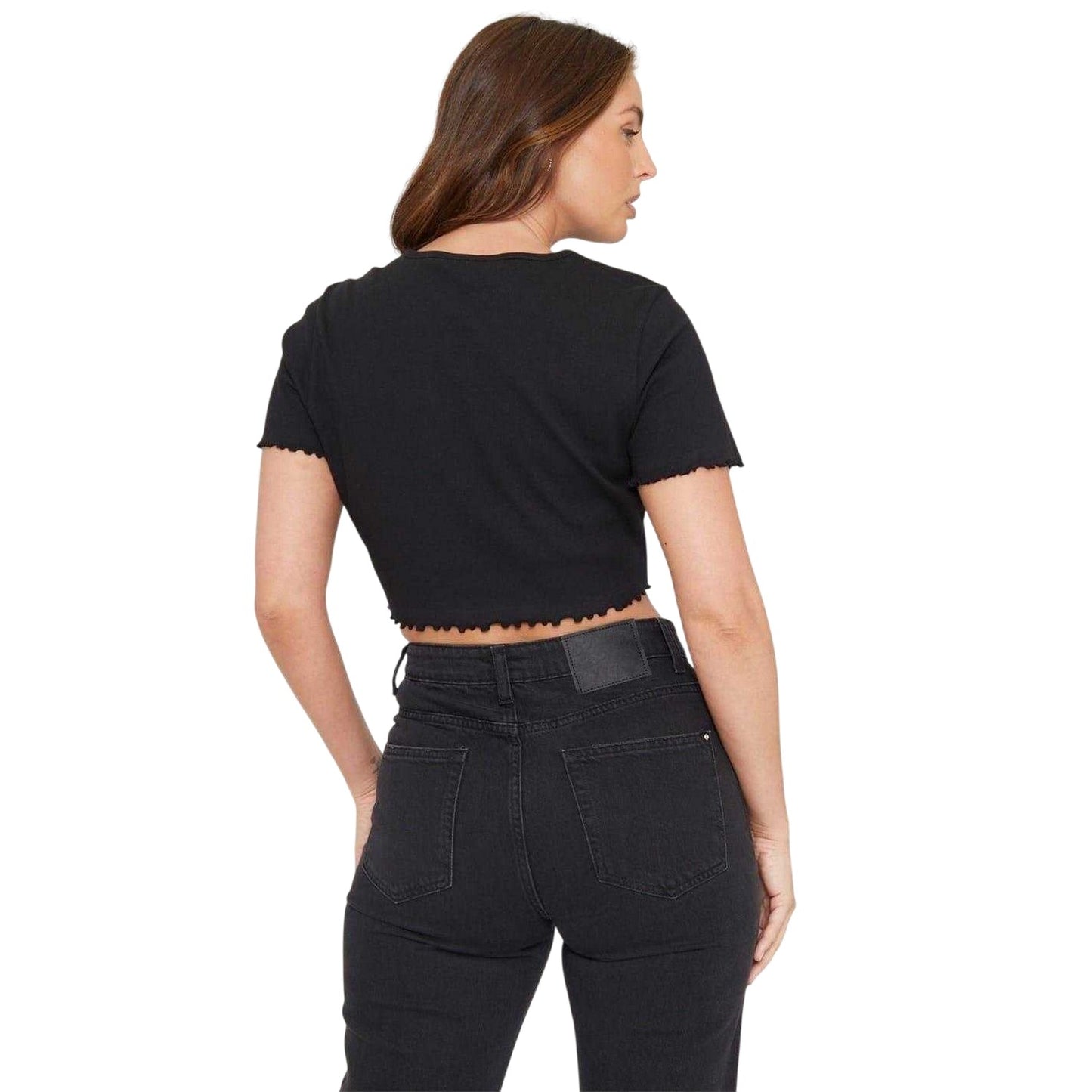Black - Back - Be You Womens-Ladies Plain Ribbed Regular Crop T-Shirt