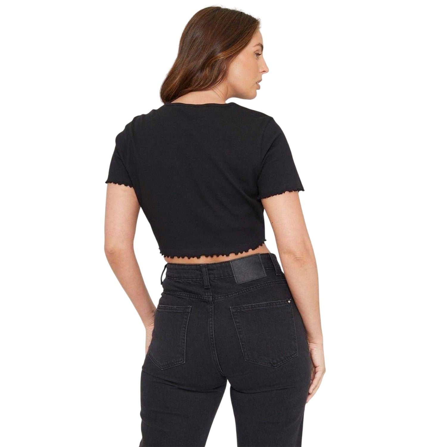 Black - Back - Be You Womens-Ladies Plain Ribbed Regular Crop T-Shirt