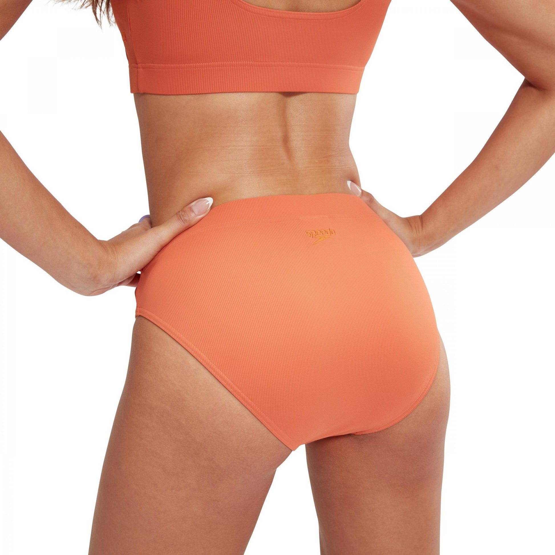 Orange - Side - Speedo Womens-Ladies Textured U-Back Bikini