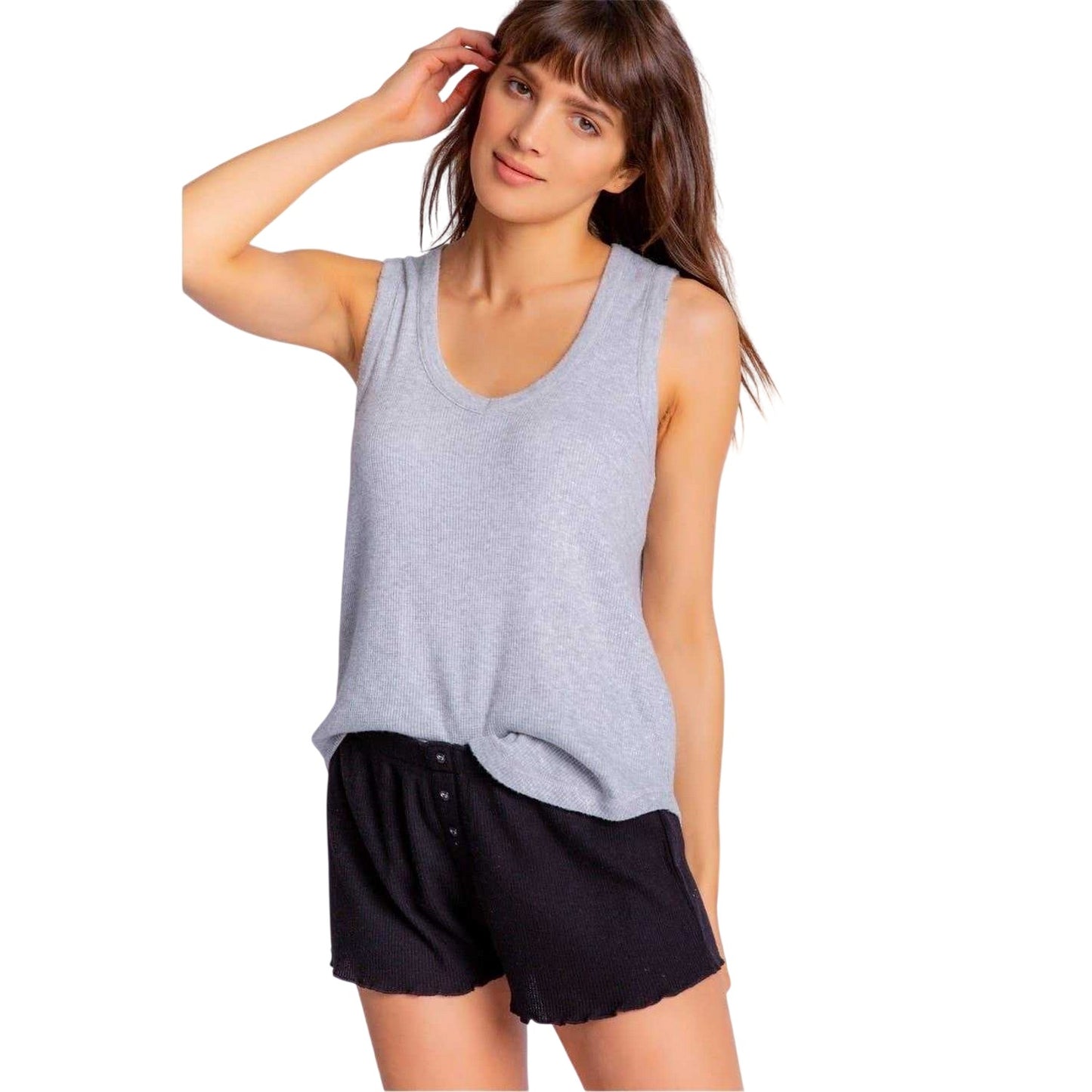 Black - Side - PJ Salvage Womens-Ladies Ribbed Shorts