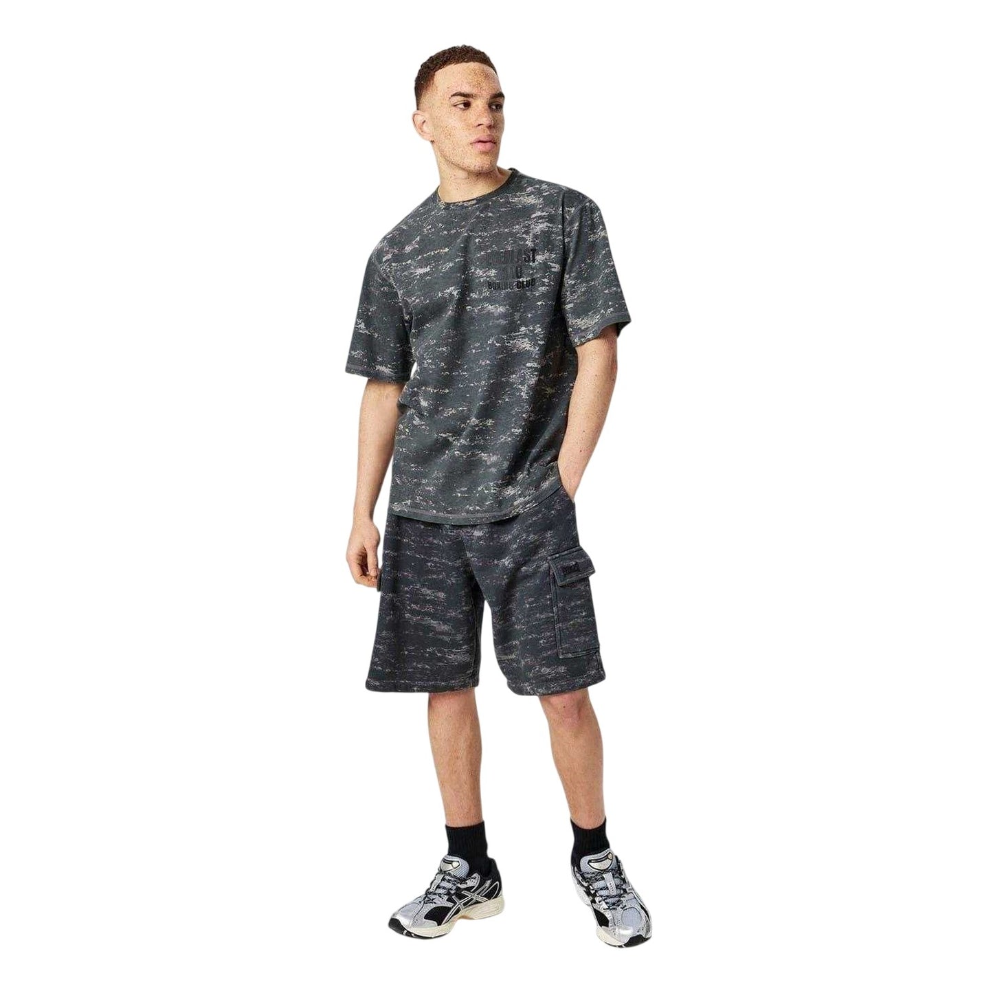 Grey - Side - Everlast Mens Boxing Club Camo Cotton Oversized T-Shirt