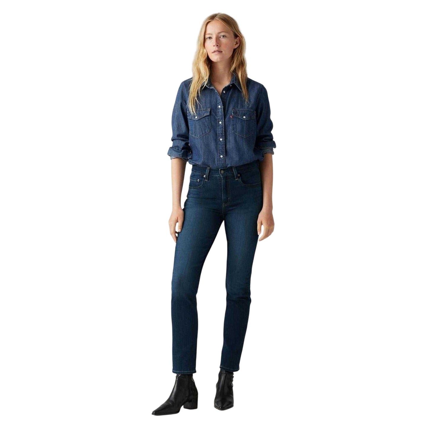 Blue - Side - Levis Womens-Ladies High Rise Straight Jeans