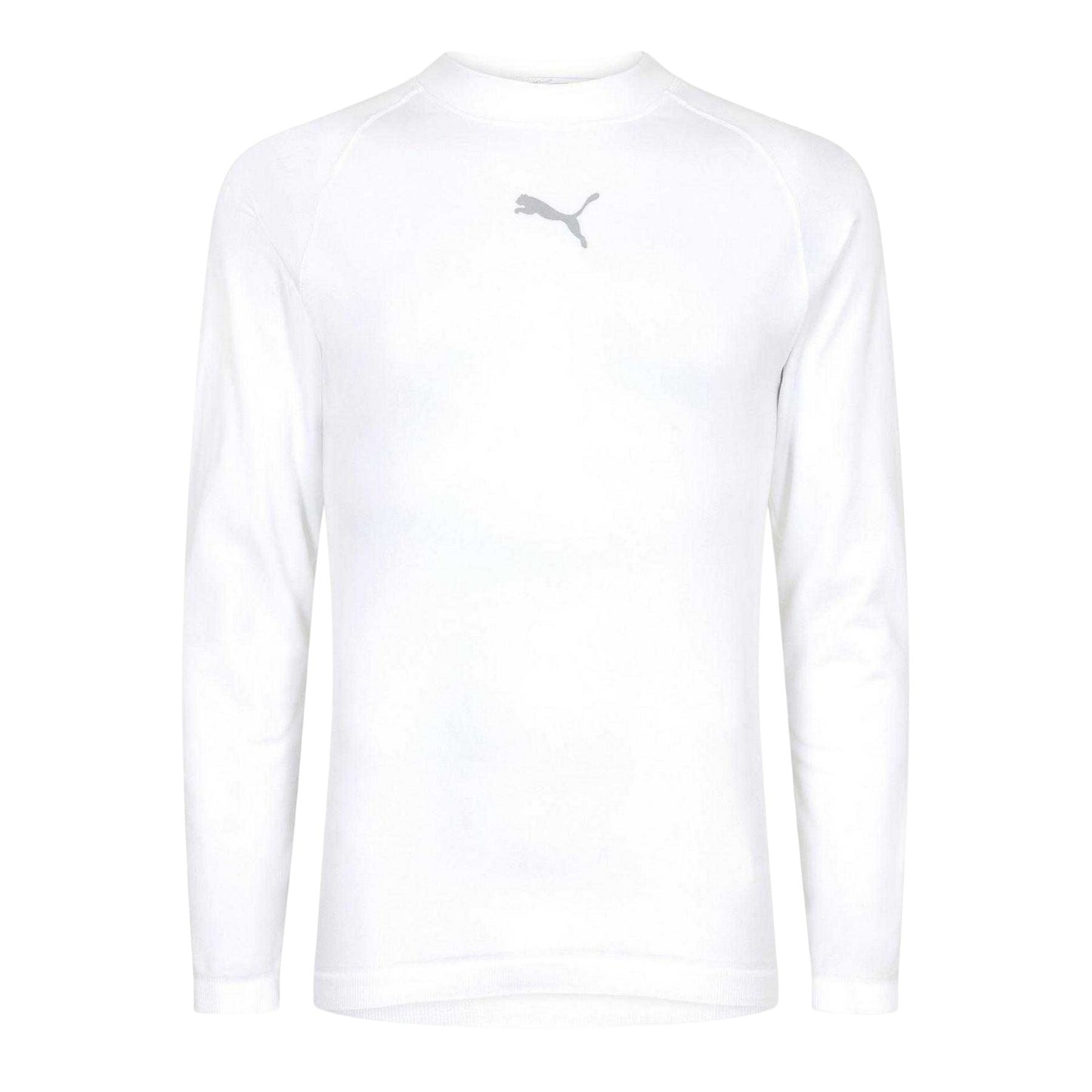 White - Front - Puma Mens Logo Crew Neck Fitted Base Layer Top