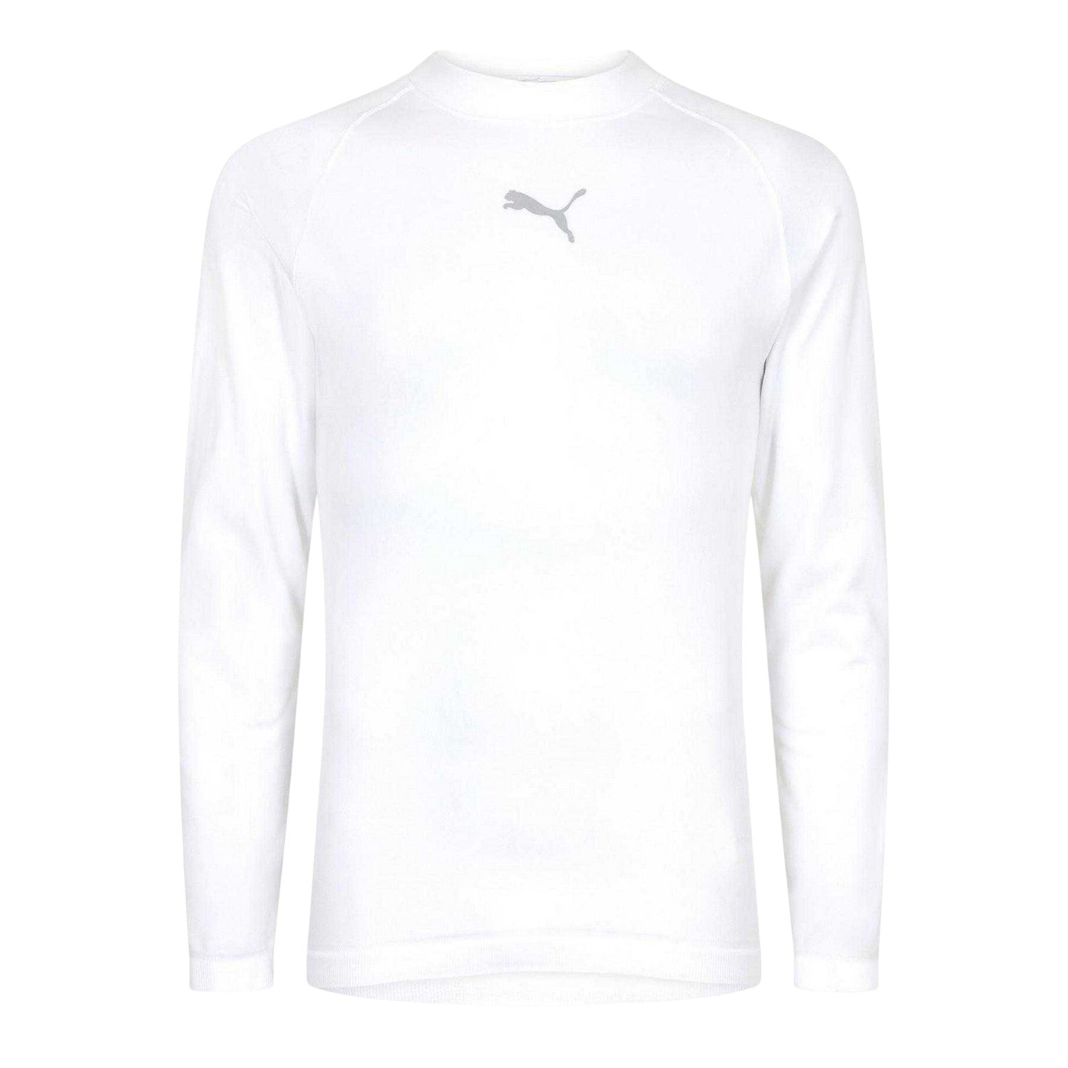White - Front - Puma Mens Logo Crew Neck Fitted Base Layer Top