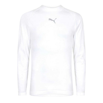 White - Front - Puma Mens Logo Crew Neck Fitted Base Layer Top