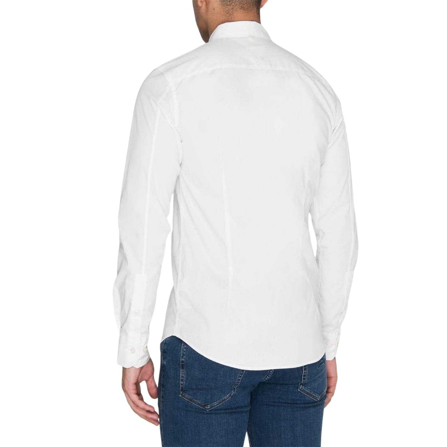 White - Back - Tommy Jeans Mens Plain Stretch Long-Sleeved Shirt