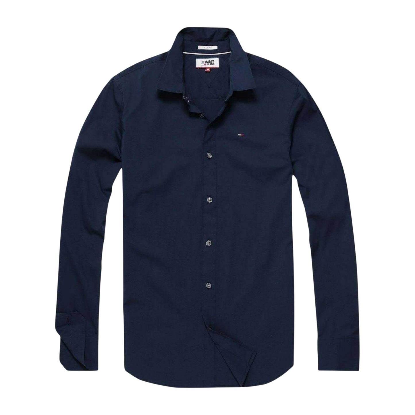 Navy - Front - Tommy Jeans Mens Plain Stretch Long-Sleeved Shirt