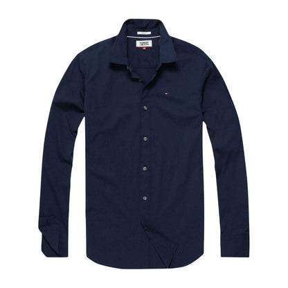Navy - Front - Tommy Jeans Mens Plain Stretch Long-Sleeved Shirt