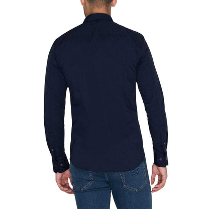 Navy - Back - Tommy Jeans Mens Plain Stretch Long-Sleeved Shirt