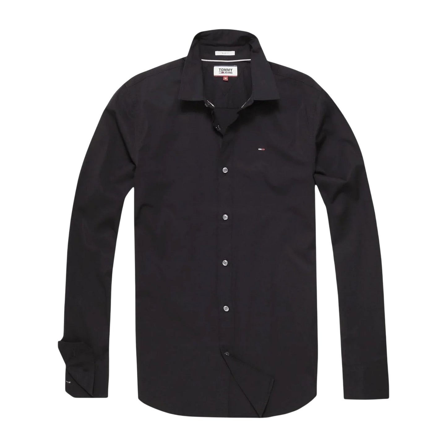 Black - Front - Tommy Jeans Mens Plain Stretch Long-Sleeved Shirt