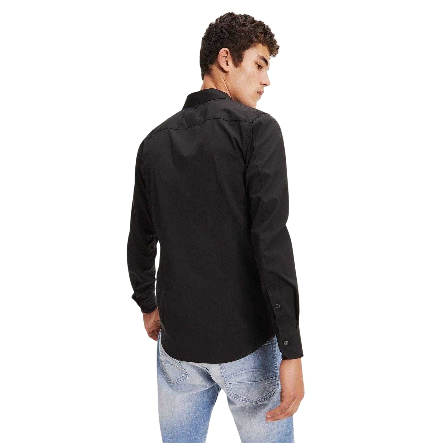 Black - Back - Tommy Jeans Mens Plain Stretch Long-Sleeved Shirt