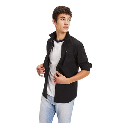 Black - Side - Tommy Jeans Mens Plain Stretch Long-Sleeved Shirt