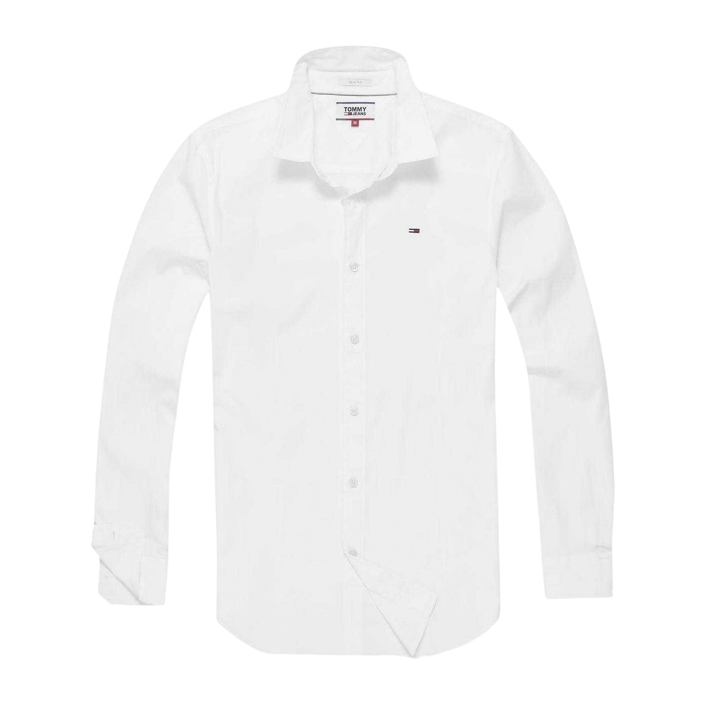 White - Front - Tommy Jeans Mens Plain Stretch Long-Sleeved Shirt