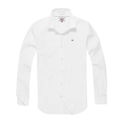 White - Front - Tommy Jeans Mens Plain Stretch Long-Sleeved Shirt
