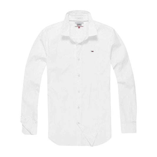 White - Front - Tommy Jeans Mens Plain Stretch Long-Sleeved Shirt