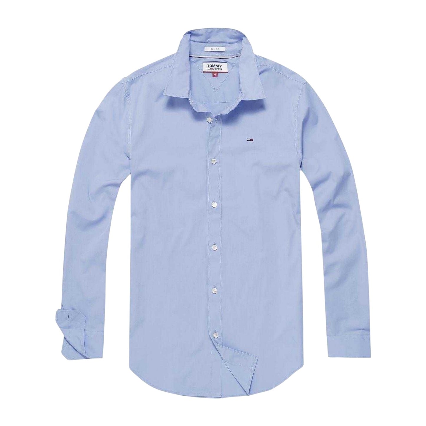 Blue - Front - Tommy Jeans Mens Plain Stretch Long-Sleeved Shirt
