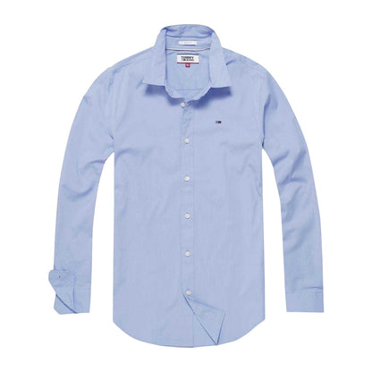 Blue - Front - Tommy Jeans Mens Plain Stretch Long-Sleeved Shirt