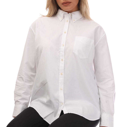 White - Side - Gant Womens-Ladies Cotton Poplin Long-Sleeved Shirt