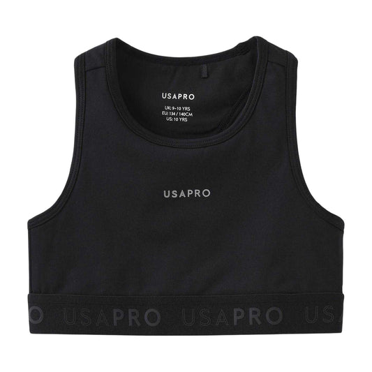 Black - Front - USA Pro Girls Logo Crop Top