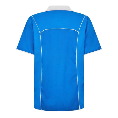Blue - Back - Puma Mens Plain Contrast Piping Athletic Rugby Shirt