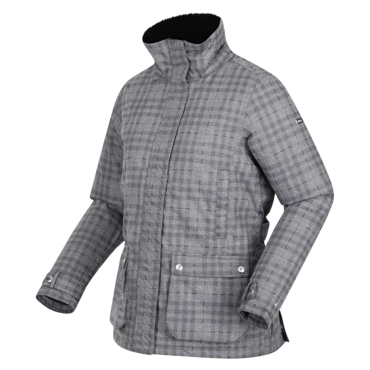 Storm Grey Check - Side - Regatta Womens-Ladies Leighton Plaid Waterproof Jacket