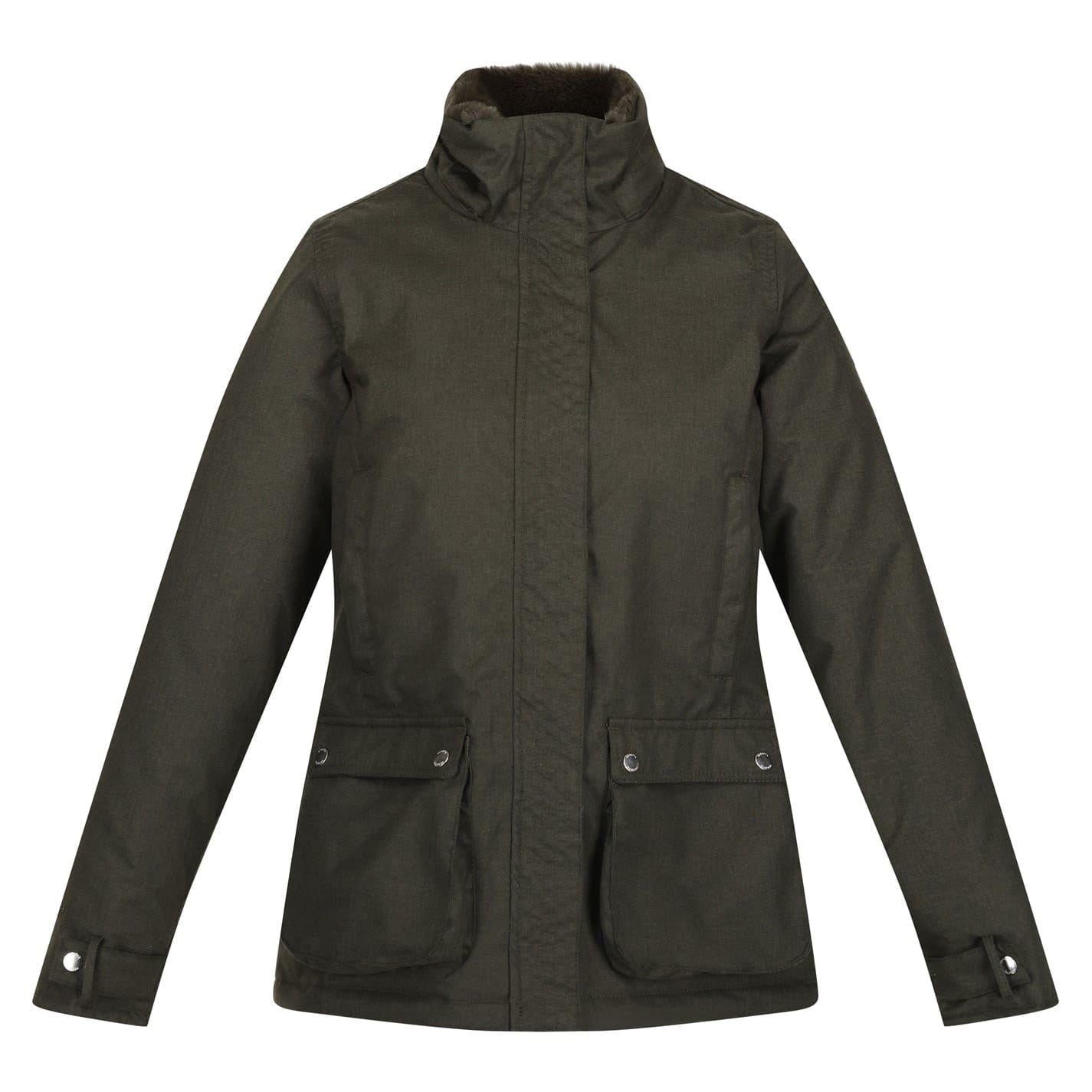 Dark Khaki - Front - Regatta Womens-Ladies Leighton Plaid Waterproof Jacket