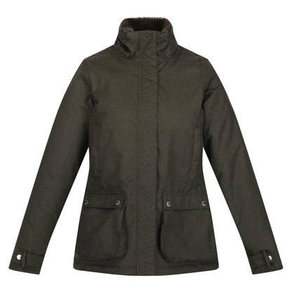 Dark Khaki - Front - Regatta Womens-Ladies Leighton Plaid Waterproof Jacket