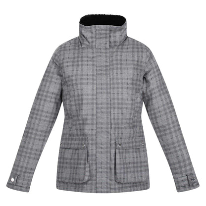 Storm Grey Check - Front - Regatta Womens-Ladies Leighton Plaid Waterproof Jacket