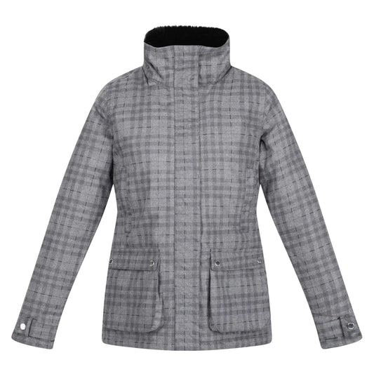 Storm Grey Check - Front - Regatta Womens-Ladies Leighton Plaid Waterproof Jacket