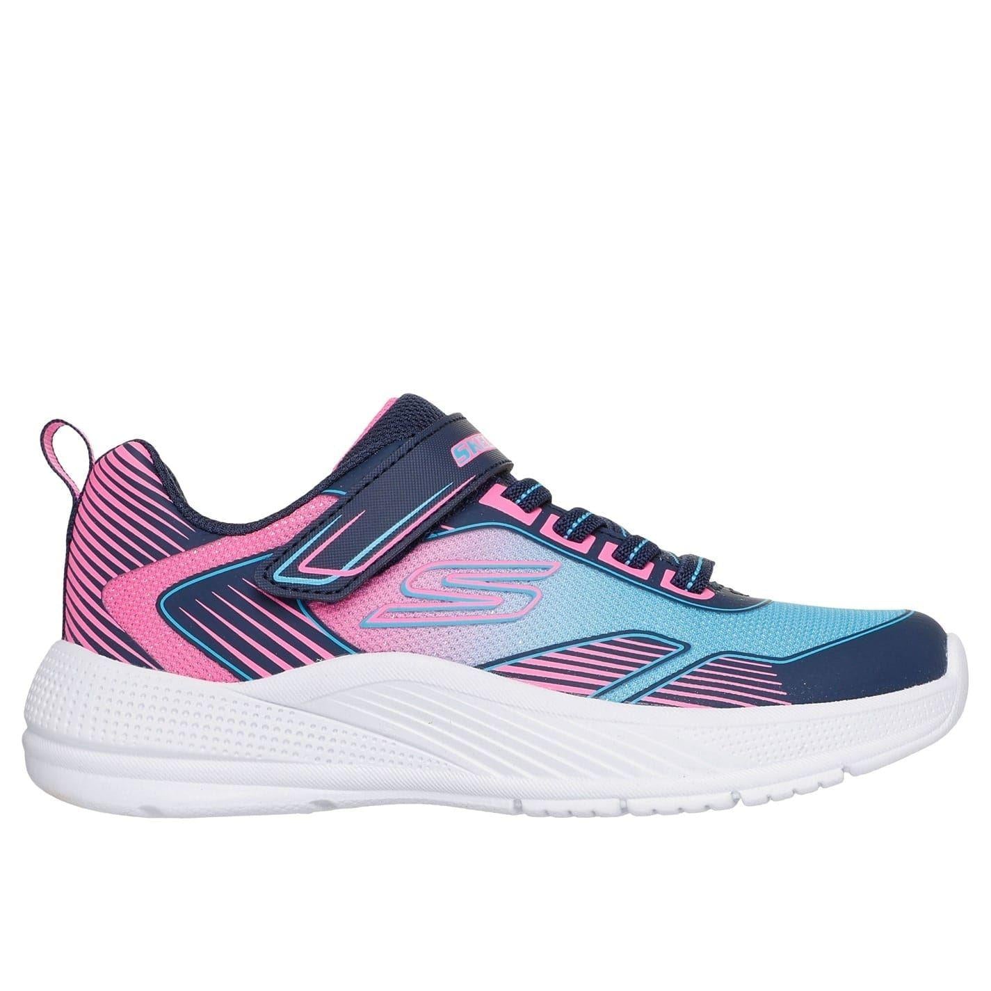 Blue-Pink - Front - Skechers Girls Microspec Logo Mesh Trainers