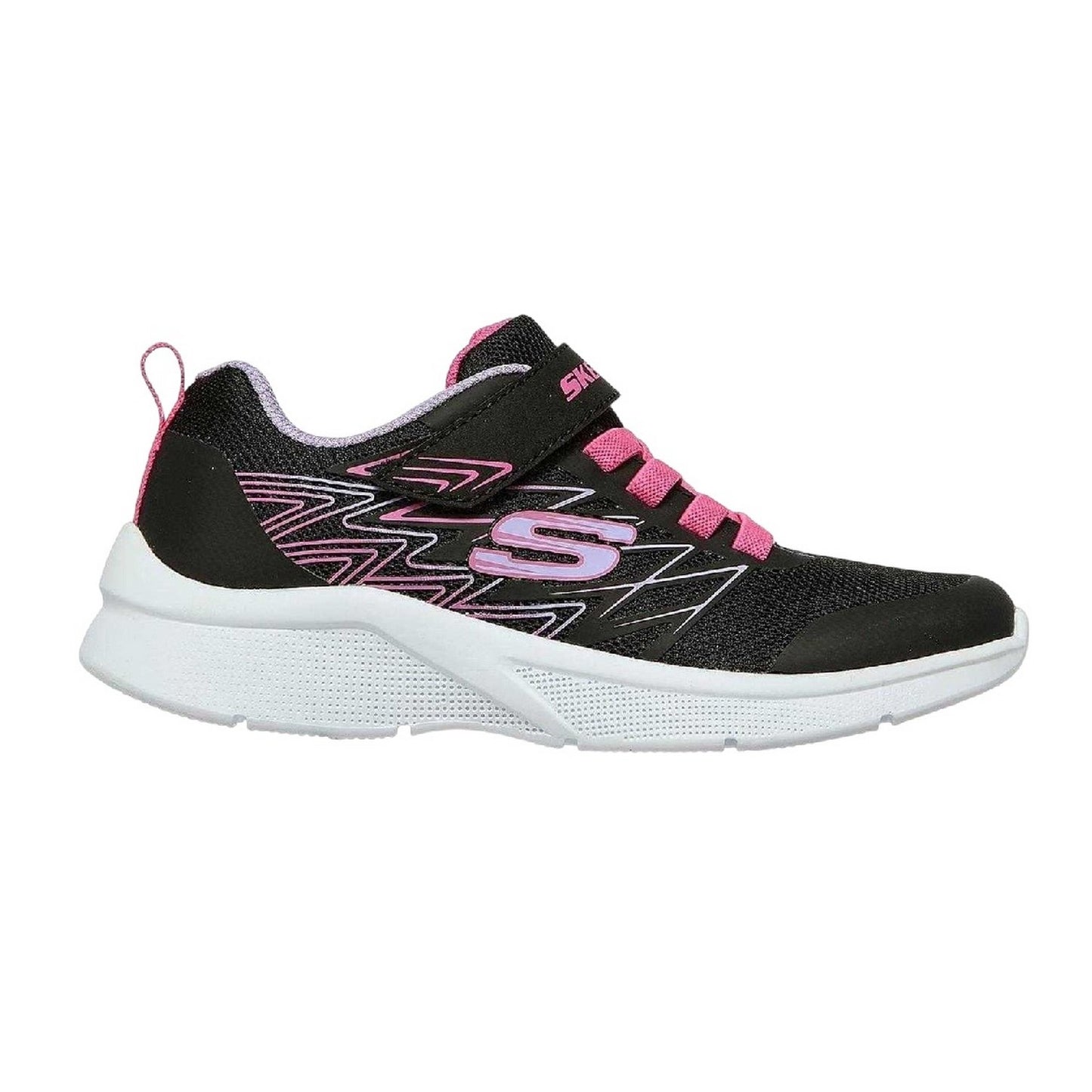 Black-Pink - Pack Shot - Skechers Girls Microspec Logo Mesh Trainers