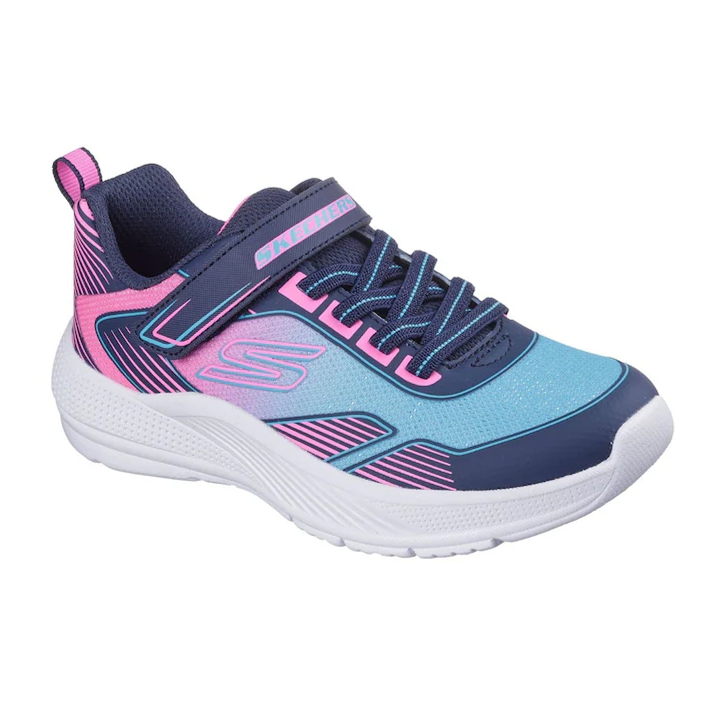 Blue-Pink - Front - Skechers Girls Microspec Logo Mesh Trainers