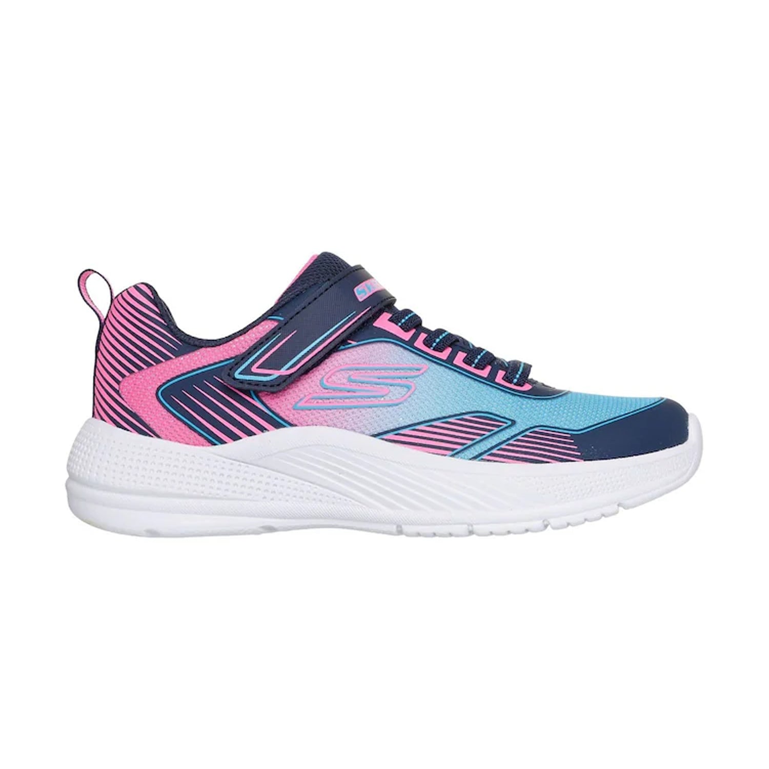Blue-Pink - Side - Skechers Girls Microspec Logo Mesh Trainers