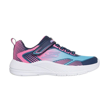 Blue-Pink - Side - Skechers Girls Microspec Logo Mesh Trainers