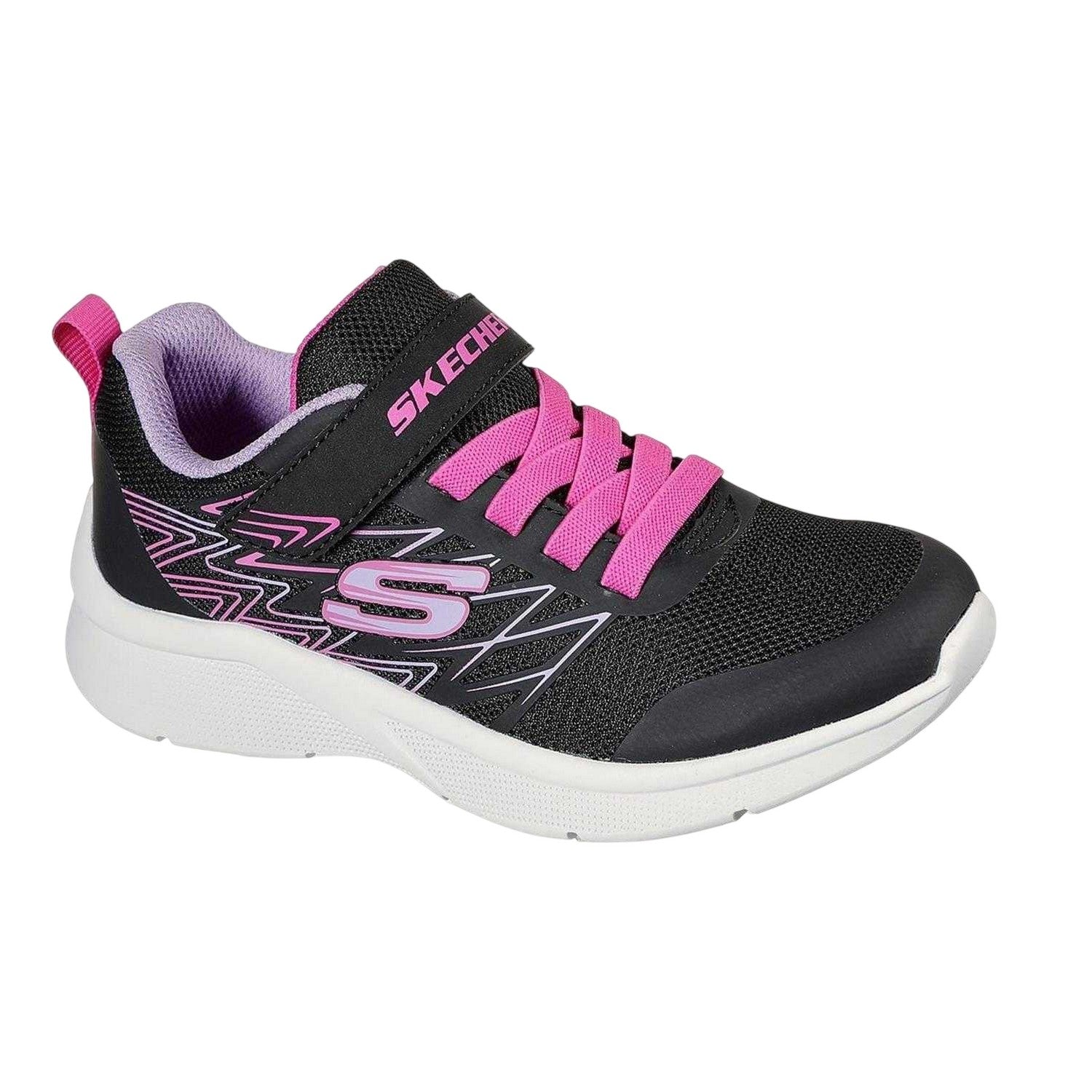 Black-Pink - Front - Skechers Girls Microspec Logo Mesh Trainers
