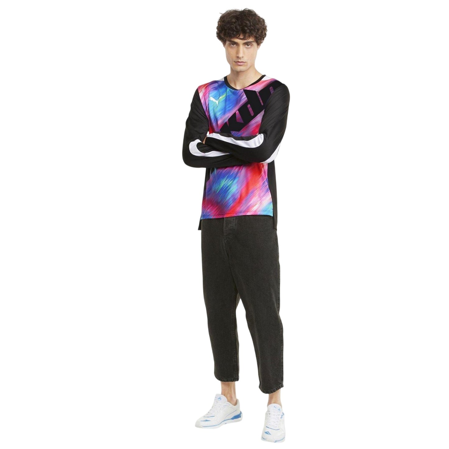 Black - Pack Shot - Puma Mens RKDO Abstract Regular Long-Sleeved T-Shirt