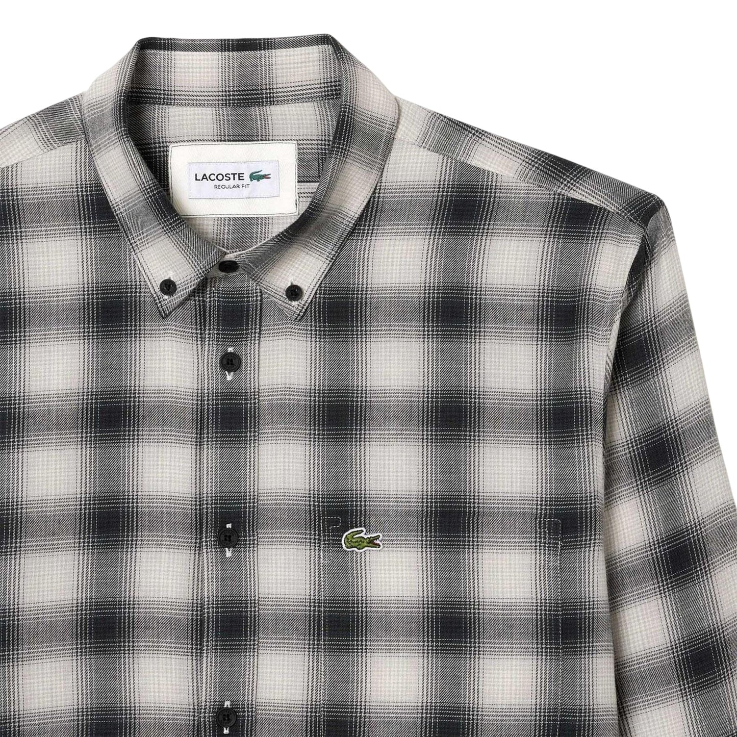 Black-White - Side - Lacoste Mens Flannel Regular Shirt