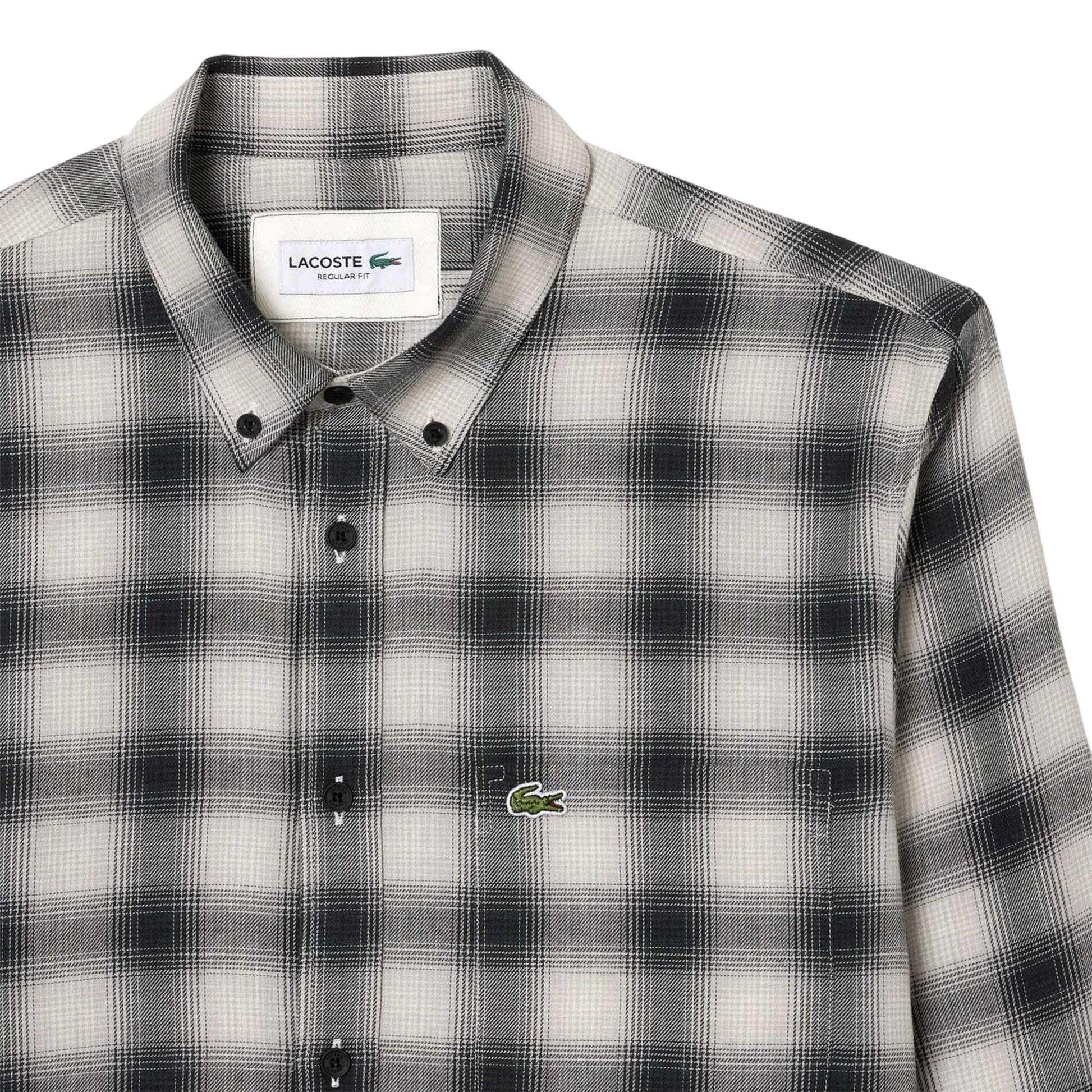Black-White - Side - Lacoste Mens Flannel Regular Shirt