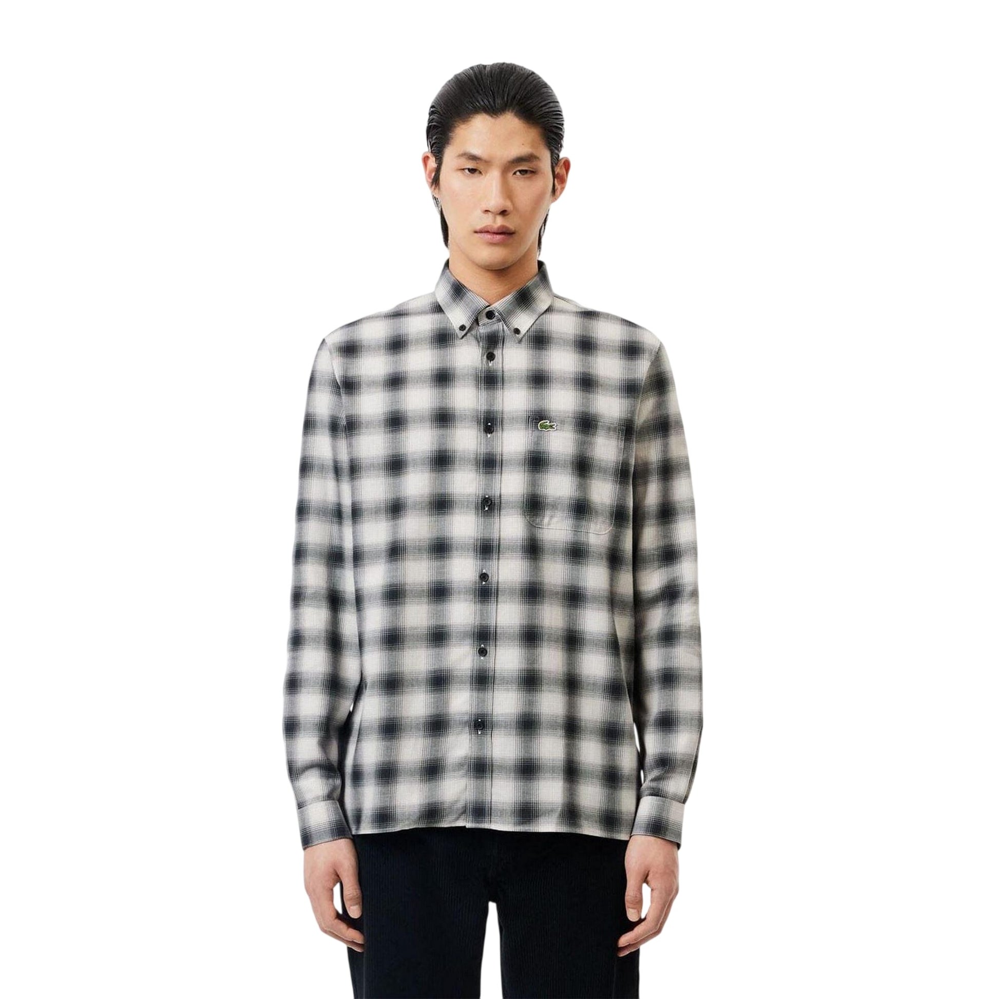 Black-White - Pack Shot - Lacoste Mens Flannel Regular Shirt