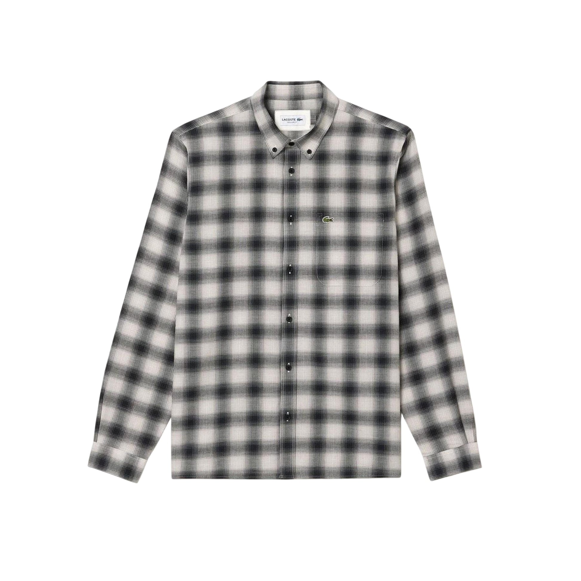 Black-White - Front - Lacoste Mens Flannel Regular Shirt