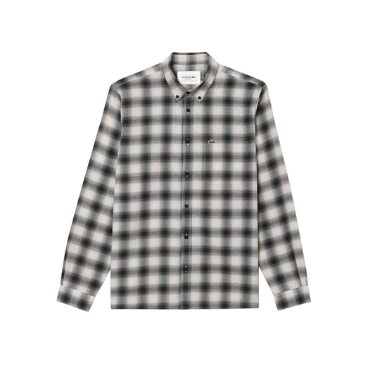 Black-White - Front - Lacoste Mens Flannel Regular Shirt