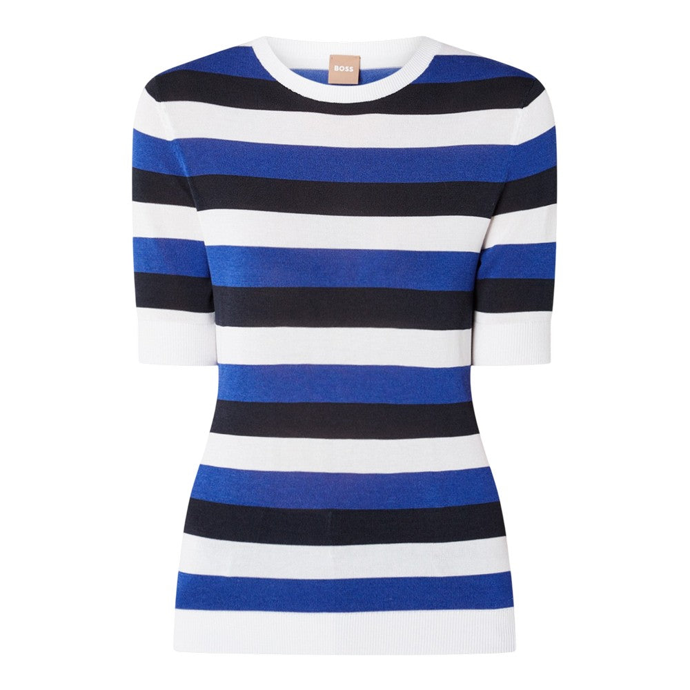 Blue-White-Navy - Front - Boss Womens-Ladies Stripe Top
