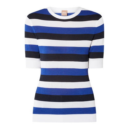 Blue-White-Navy - Front - Boss Womens-Ladies Stripe Top