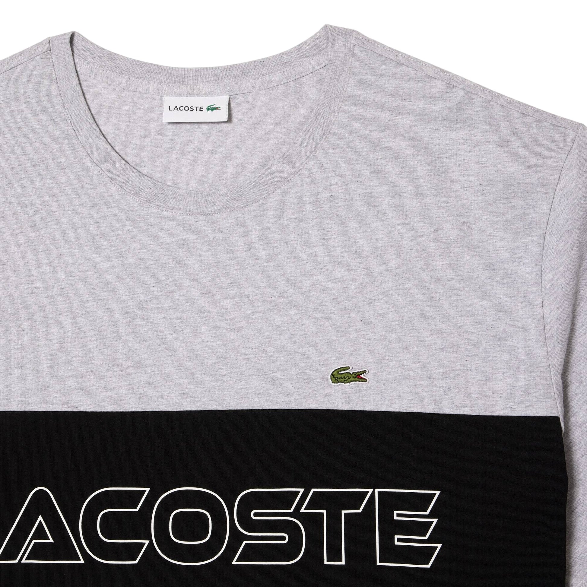 Grey - Back - Lacoste Mens Colour Block Heavy Cotton Fitted T-Shirt