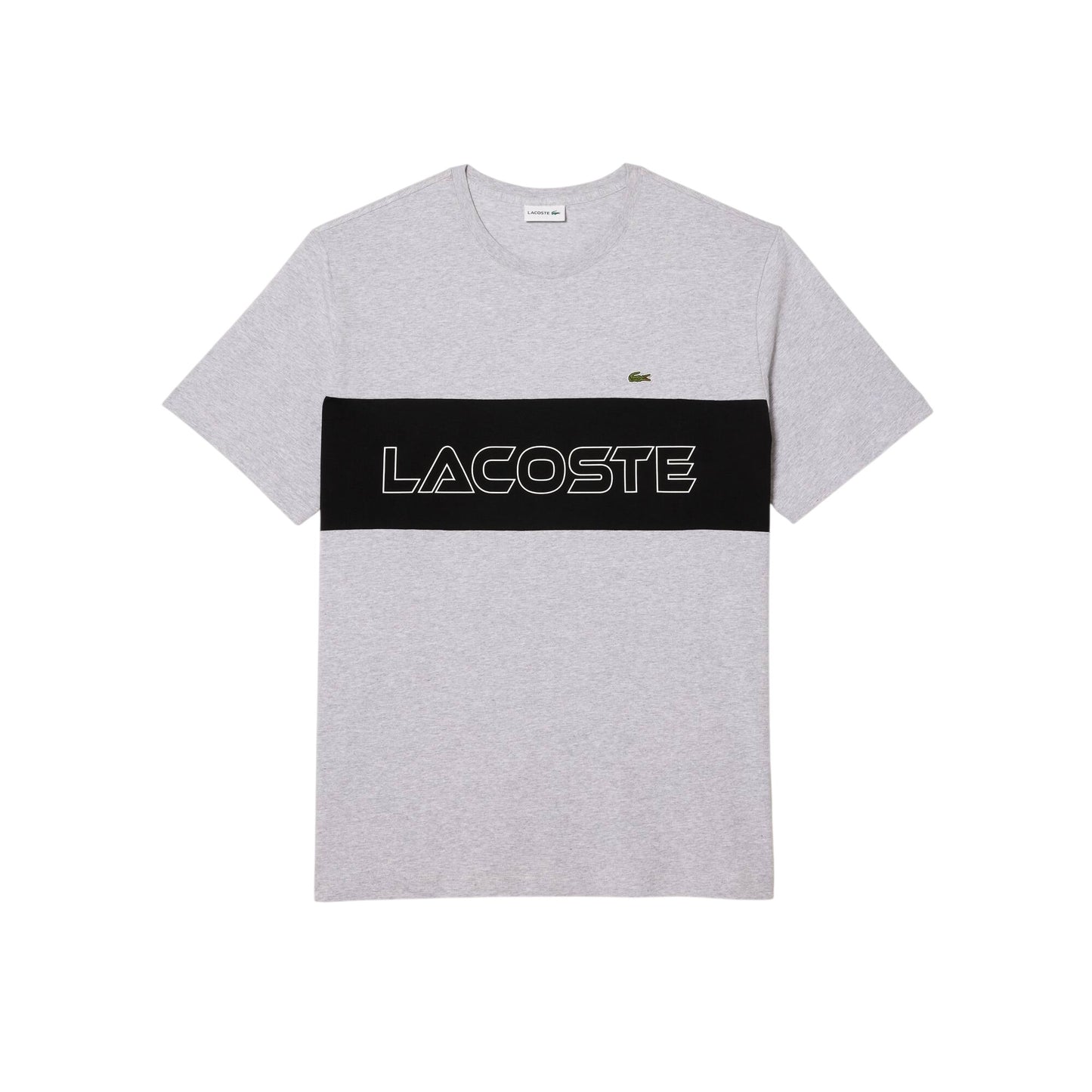 Grey - Front - Lacoste Mens Colour Block Heavy Cotton Fitted T-Shirt